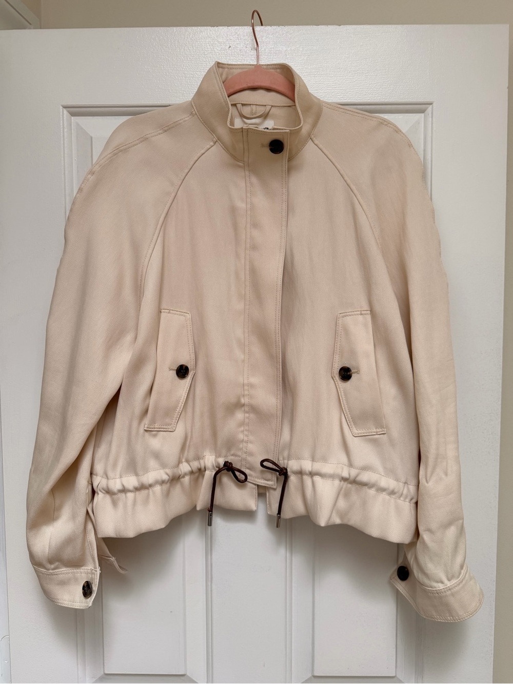 H&M Light Cream Drawstring-Hem Bomber Jacket